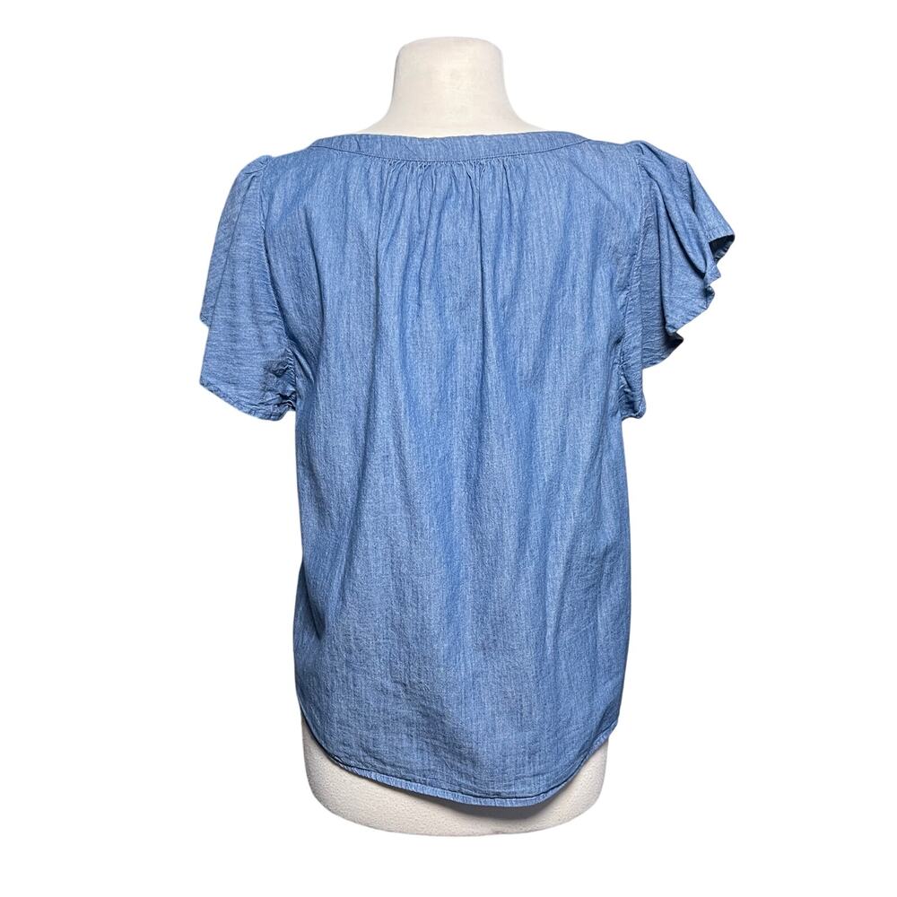 DRAPER JAMES Women’s Ruffle Cap Sleeve Chambray Boho Peasant Top - Picture 5 of 5